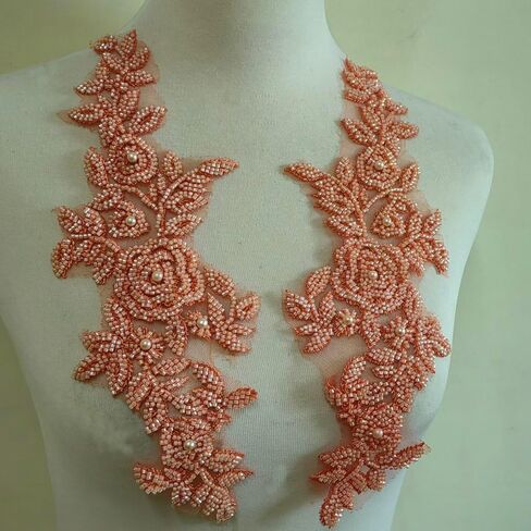 Three-Dimensional Bead lace Decal Fabric Decal, DIY Decal for WeddingDresses/Gowns/Headdresses (Black) in Kuwait
