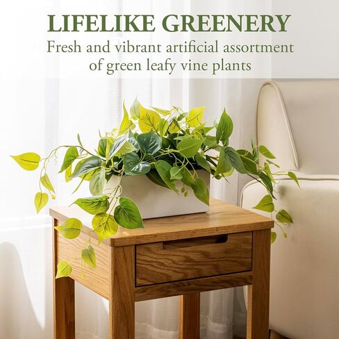 MyGift Vibrant Lifelike Artificial Plant Begonia Leafy Vine Greenery in Brown Wood Rectangular Planter Box in Saudi Arabia