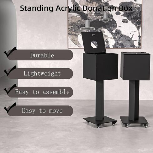 Acrylic Suggestion Box with Lock and Key for Office, Home, Event Donation Box with Stand for Charity Church Collection Offering/Raffle Box Ballot Box with Sign Holder Display Stand, Locking Casters in Kuwait