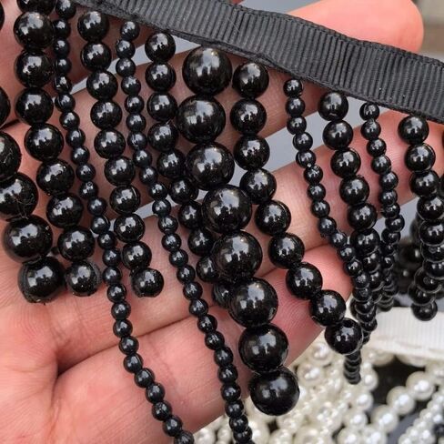 1 Yards White Black Long Pearl Fringe Beaded Lace Trim Pearl Pendant Tassels Garment Dress Tassel Fringe Lace Trim Decoration Shoes Ornaments Hanging Bead Curtain Sewing (White) in Kuwait