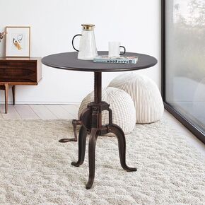 Industrial Iron Adjustable Crank Accent Table,Walnut Wood Top/Copper Home Decor Crank End Table