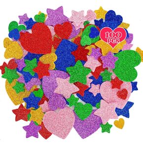 100 PCS Valentines Stickers, Foam Valentines Day Decor, Self-Adhesive Foam Heart Stickers, 3 Sizes Foam Stickers Glitter Heart Foam Stickers Matte Dots Stripes Valentines Foam Stickers Crafts