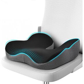 Pressure Relief Seat Cushion for Long Period Sitting on Office Chair, Wheelchair, Car Seat, Home Seat - Memory Foam Hemorrhoids Pillow for Hip, Tailbone, Coccyx, Sciatica Pain-Black/Gray