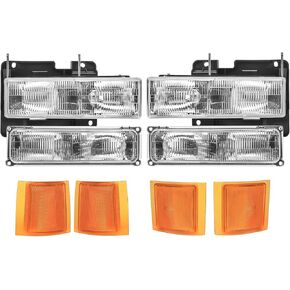 Headlights Assembly for 1994 1995 1996 1997 1998 Chevy Silverado C/K 1500 2500 3500 Pick up Suburban,1995-1999 Tahoe Head lights Headlamp, Factory Sytle