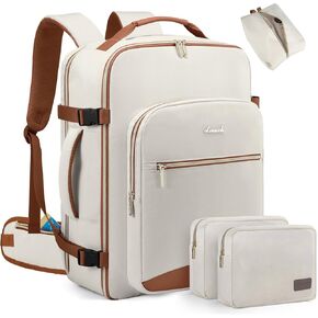 LOVEVOOK Travel Backpack for Women Men as Personal Item Flight Approved, 40L Luggage Carry On Backpack,17.3inch Large Daypack Laptop Backpack Waterproof Outdoor Sports with 3 Packing Cubes,Beige-Brown
