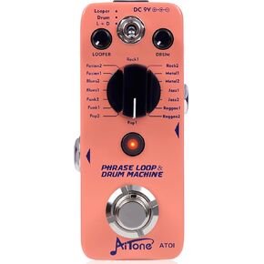 AITONE Looper Pedal with Drum Machine 2 in 1 Loop Pedals for Electric Guitar 20 Minutes Looping 16 Drum Grooves 3 Mode True-Bypass (AT-01)