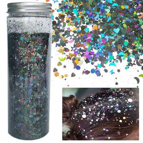 LoveOurHome 150g Chunky Body Glitter Iridescent White Star Moon Heart Butterfly Glitters Flakes Sequins Stickers Accessories for Resin/Crafts/Nails/Makeup/Slime
