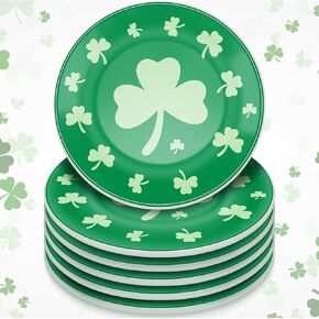 6 Pcs 6 Inch St. Patrick's Day Ceramic Decorative Plates Irish Shamrock Tableware Plate Leaf Clover Display Plate for St. Patrick's Celebration, Dinner Party, Wedding(Dark Green)