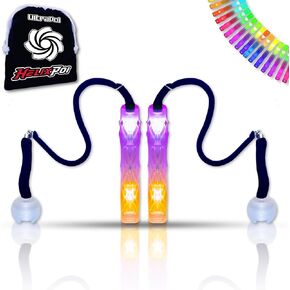 UltraPoi HelixPoi Set - Helix Poi w/Non-LED Knob Handles - 70+ Brilliant Color Modes & Patterns - LED Poi Glow Stick Lights w/Soft Durable Cases & Adjustable Leashes - Flow Arts Light Spinning Toy