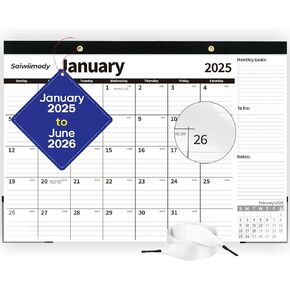 Desk Calendar 2025 with Plastic Cover 18 Months January 2025 to June 2026 desktop Calendar Thick Paper with Clear Corner Protectors for Home School Office, includes Stickers, Colorful