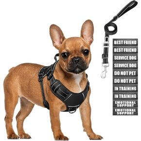 Tactical Dog Harness and Leash Set for Large Dogs,Heavy Duty No Pull Service Dog Vest and 10 Patches with Dog Seat Belt,Reflective Adjustable Pet Harness for Training Walking Hiking Camo L