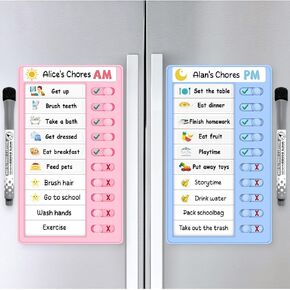 4 Pcs Chore Chart for Kids, Morning/Bedtime Routine Chart, Dry Erase to Do List, Magnetic Checklist, Visual Schedule for Kids (whitepinkbluegreen)