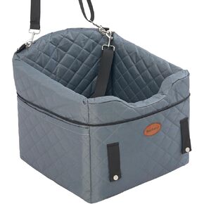 Dog Car Seat Sturdy Reinforced Structure Car Travel Bed Suits Puppies and Small Pets Well Shortened Leash with Loops for Seat Belt（Grey）