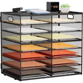 Marbrasse 7 Tier Desktop Literature Organizer, Mesh Paper Organizer, Desk Organizers with Drawer, File Sorter Mail Center Paper Storage Cabinet Classroom Keepers Mailbox for Office Home School (Black)