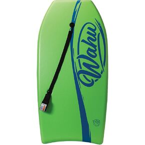 Wahu Bac Pak Bodyboard Pro with Leash, Crescent Tale, EPS Core, XPE Deck, and HDPE Slick Bottom, 41" Lightweight Beach Body Board for Ages 10+, Green/Dark Blue