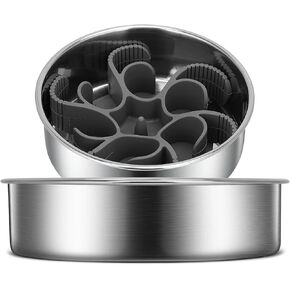 2-in-1 Slow Feeder Dog Bowls, Stainless Steel Pet Bowls with Silicone Feeder Insert, Removable Non-Slip Rubber Base for Dogs to Slow Down Eating (Medium & Large Breed)
