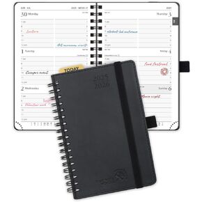 POPRUN Planner 2025-2026 (Medium - 6.5'' x 8.5'') Academic Weekly Calendar (July 2025 - June 2026) with Hourly Time Slots, Monthly Tabs, 100GSM Thick Papers, Spiral Leather Cover - Burgundy Red