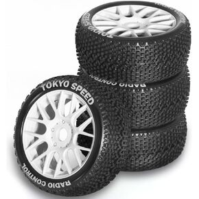 1/8 RC Buggy Tires and Wheels Rims 17mm Hex All Terrain Rubber Tyres for 1:8 Scale Off-Road Truck Car Arrma Typhon 6S 3S Talion 6S Losi 8ight HPI Vorza Flux Kyosho Hobao 4PCS (Black) in Kuwait