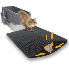 Black Cat Litter Mat, Anti-Tracking EVA, Waterproof & Non-Slip Honeycomb Design, Reusable & Easy to Clean（30x22in）