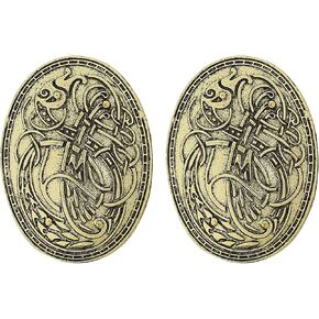 Brooch Pin Set with Viking Norse Shield Design for Medieval Costume: Small Buckle, Clasp, Clip & Fasteners for Clothes, Scarf, Cloak, Jewellery, Chain & Apron Dress for Women and Men (2PCS, Gold)