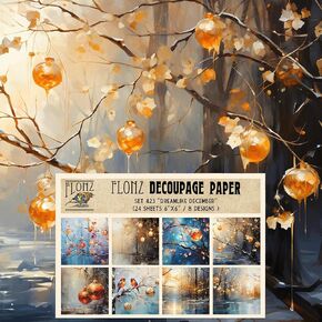 Decoupage Paper Pack (24 Sheets 6"x6") Fragile Mystery of Ice # Vintage Styled Pattern Paper for Decoupage, Craft and Scrapbooking