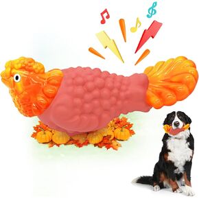WinTour Tough Dog Toys for Aggressive Chewers, Durable and Indestructible Dog Toys to Keep Them Busy, Turkey Squeaky Chew Toys for Medium and Large Dogs, Orange