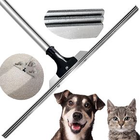 Upgrade 3 Scraper Carpet Rake for Dog Cat,Extra 13.7" Scraper with Lengthen 60" Adjustable Handle,304 Stainless Steel Reusable Pet Hair Removal Tool for Carpet,Rugs,Mats,Stairs