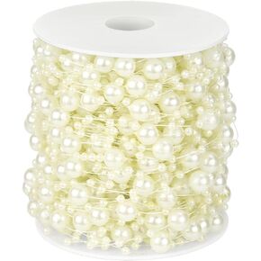 100 Feet Faux Pearls String Beads Fishing Line Artificial Decoration Pearl Strand Roll Beaded for Wedding Valentine Decoration DIY Accessories Party Supplies (White)
