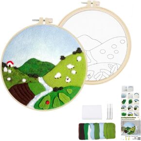 Wonafa DIY Wool Needle Felt Starter Kit, Beginner Needle Felt Kit with Wool Felt Bag, Felt Needles, Photo Frame, Foam Mat, Felt Cloth and Instructions for Home Decor, Art Crafts (K2)
