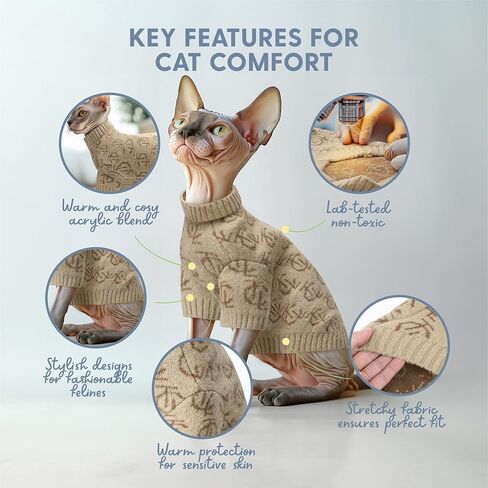 سترة Cat Ladies Sphynx Cat - سترات كيتي مريحة وأنيقة للقطط فقط - لوازم ملابس القطط الدافئة - قميص مصمم للقطط الخالية من الشعر - ملابس Cat sphynx - L in Kuwait