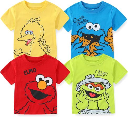 Sesame Street Boys’ 4 Pack T-Shirts for Infant and Toddler Kids – Blue/Red/Yellow/Green in Kuwait