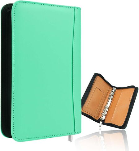 Black A6 Binder Binder Zipper Pu prolders غطاء قابلة لإعادة التعبئة 6 حلقات فضفاضة غطاء ملزم أوراق للاخطاف لمستلزمات مجلة Planner Traveler Journal (Black A6 Binder) in Kuwait