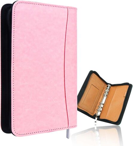 Black A6 Binder Binder Zipper Pu prolders غطاء قابلة لإعادة التعبئة 6 حلقات فضفاضة غطاء ملزم أوراق للاخطاف لمستلزمات مجلة Planner Traveler Journal (Black A6 Binder) in Kuwait
