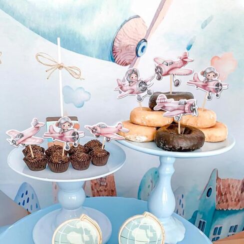 36 PCS Airplane Cupcake Toppers Pilot Aviation Plane Cupcake تختار طائرة كب كيك لتزيين طائرة طائرة استحمام الطفل أطفال عيد ميلاد للحفلات الزخمة in Kuwait