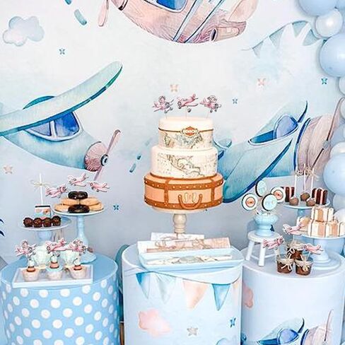36 PCS Airplane Cupcake Toppers Pilot Aviation Plane Cupcake تختار طائرة كب كيك لتزيين طائرة طائرة استحمام الطفل أطفال عيد ميلاد للحفلات الزخمة in Kuwait