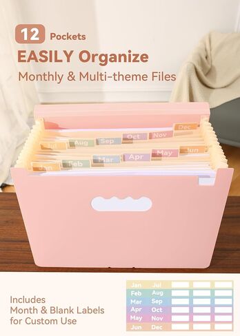 Accordion File Organizer 12 Pockets, Monthly Bill Receipt Tax Organizer, Expanding File Folders with Larger Bright Tabs, Fits Letter/A4 Size - Black - Purple in Kuwait