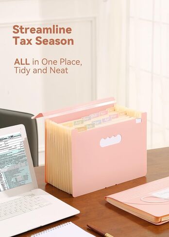 Accordion File Organizer 12 Pockets, Monthly Bill Receipt Tax Organizer, Expanding File Folders with Larger Bright Tabs, Fits Letter/A4 Size - Black - Purple in Kuwait