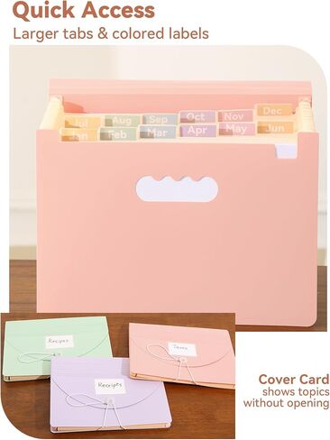 Accordion File Organizer 12 Pockets, Monthly Bill Receipt Tax Organizer, Expanding File Folders with Larger Bright Tabs, Fits Letter/A4 Size - Black - Purple in Kuwait