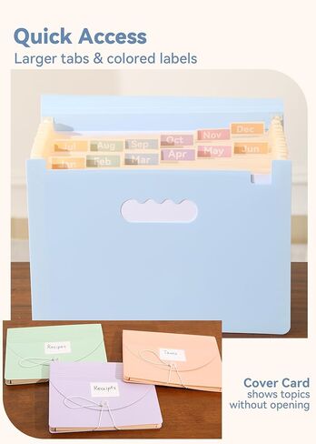 Accordion File Organizer 12 Pockets, Monthly Bill Receipt Tax Organizer, Expanding File Folders with Larger Bright Tabs, Fits Letter/A4 Size - Black - Purple in Kuwait