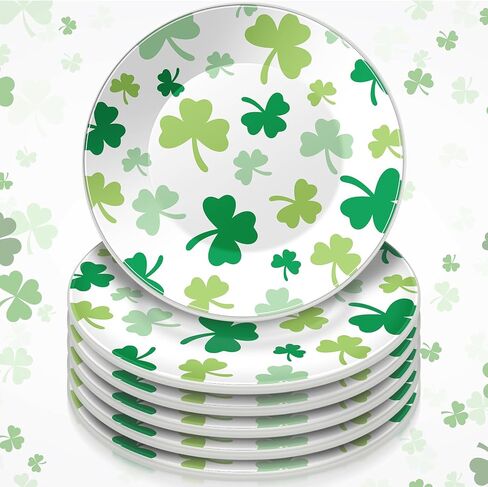 6 Pcs 6 Inch St. Patrick's Day Ceramic Decorative Plates Irish Shamrock Tableware Plate Leaf Clover Display Plate for St. Patrick's Celebration, Dinner Party, Wedding(Dark Green) in Kuwait