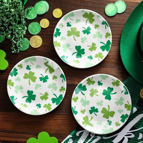 6 Pcs 6 Inch St. Patrick's Day Ceramic Decorative Plates Irish Shamrock Tableware Plate Leaf Clover Display Plate for St. Patrick's Celebration, Dinner Party, Wedding(Dark Green) in Kuwait