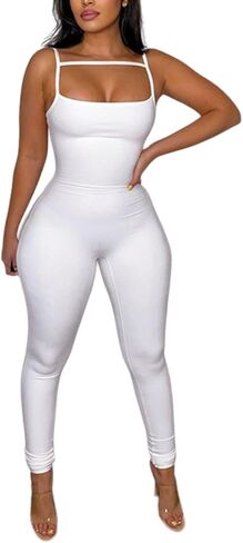 Women Spaghetti Strap Bodycon Tank One Piece Jumpsuits Rompers Playsuit in Saudi Arabia