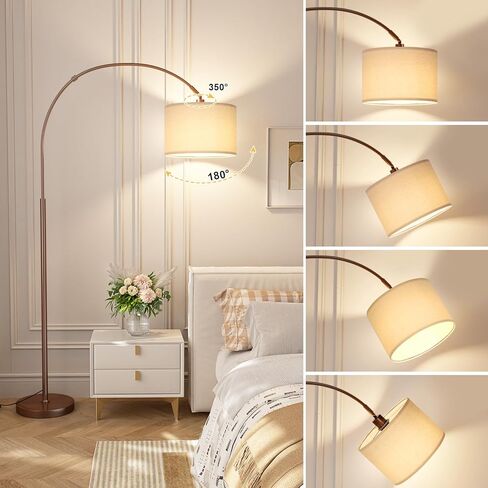 مصباح أرضي قوس قابلة للضمان مع وجود درجات حرارة نائية ودرجات حرارة ملونة وسطوع قابلة للتعديل ، مصباح أرضي مقوسة مع رأس دوار ، فوق ضوء القراءة المقوسة للأريكة لغرفة المعيشة (البيج العميق والأسود) in Kuwait