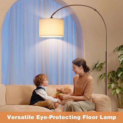 مصباح أرضي قوس قابلة للضمان مع وجود درجات حرارة نائية ودرجات حرارة ملونة وسطوع قابلة للتعديل ، مصباح أرضي مقوسة مع رأس دوار ، فوق ضوء القراءة المقوسة للأريكة لغرفة المعيشة (البيج العميق والأسود) in Kuwait