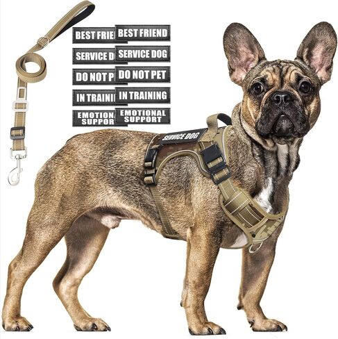 Tactical Dog Harness and Leash Set for Large Dogs,Heavy Duty No Pull Service Dog Vest and 10 Patches with Dog Seat Belt,Reflective Adjustable Pet Harness for Training Walking Hiking Camo L in Kuwait