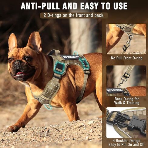 Tactical Dog Harness and Leash Set for Large Dogs,Heavy Duty No Pull Service Dog Vest and 10 Patches with Dog Seat Belt,Reflective Adjustable Pet Harness for Training Walking Hiking Camo L in Kuwait