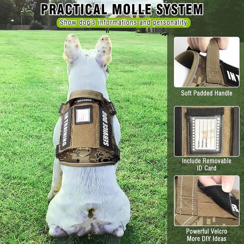 Tactical Dog Harness and Leash Set for Large Dogs,Heavy Duty No Pull Service Dog Vest and 10 Patches with Dog Seat Belt,Reflective Adjustable Pet Harness for Training Walking Hiking Camo L in Kuwait