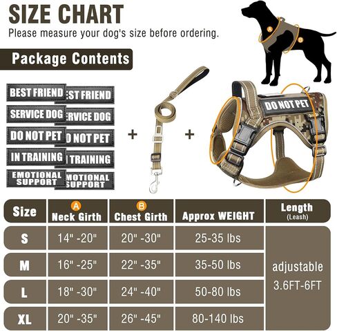 Tactical Dog Harness and Leash Set for Large Dogs,Heavy Duty No Pull Service Dog Vest and 10 Patches with Dog Seat Belt,Reflective Adjustable Pet Harness for Training Walking Hiking Camo L in Kuwait
