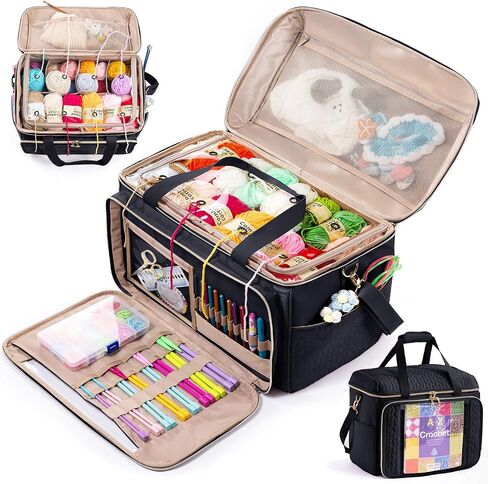 Crochet Bag Organizer - Yarn Bags for Crocheting - Crochet Storage Bag with Pockets for Crochet Hooks, Crochet Accessories - Yarn Organizers - Yarn Holders for Crocheting - Knitting Bags in Kuwait