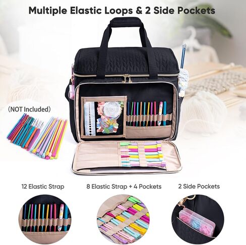 Crochet Bag Organizer - Yarn Bags for Crocheting - Crochet Storage Bag with Pockets for Crochet Hooks, Crochet Accessories - Yarn Organizers - Yarn Holders for Crocheting - Knitting Bags in Kuwait